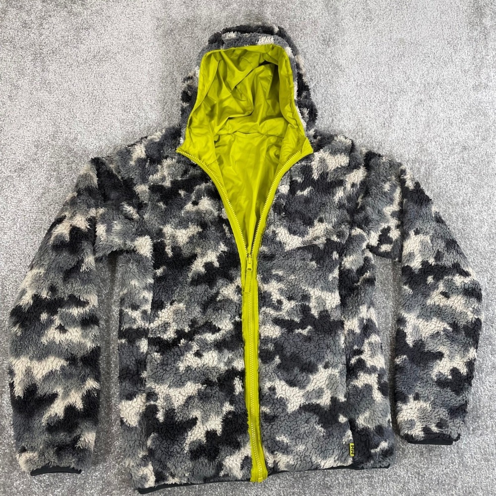Helly Hansen Reversible Jacket‎ Boys 16 Juniors Champ Camo Sherpa Fleece Lime